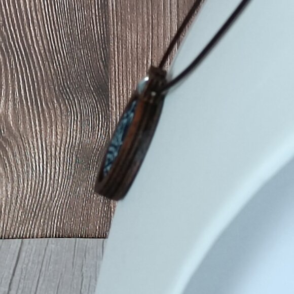 "Drago" Industrial Indigo "Modrotlač" Necklace & Earrings-Wood & Chrome Accent. - Picture 3 of 7